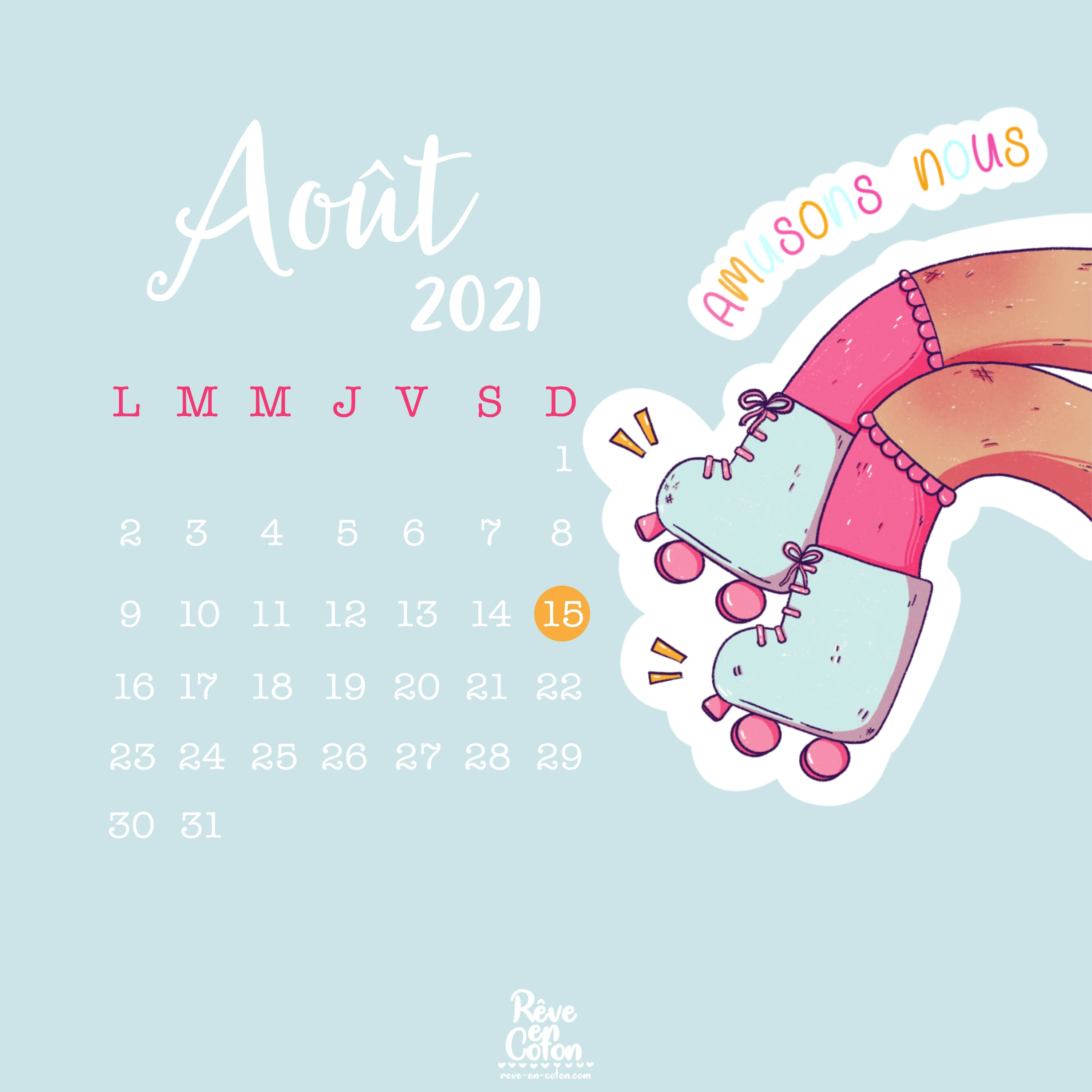 Calendrier Aout 2021
