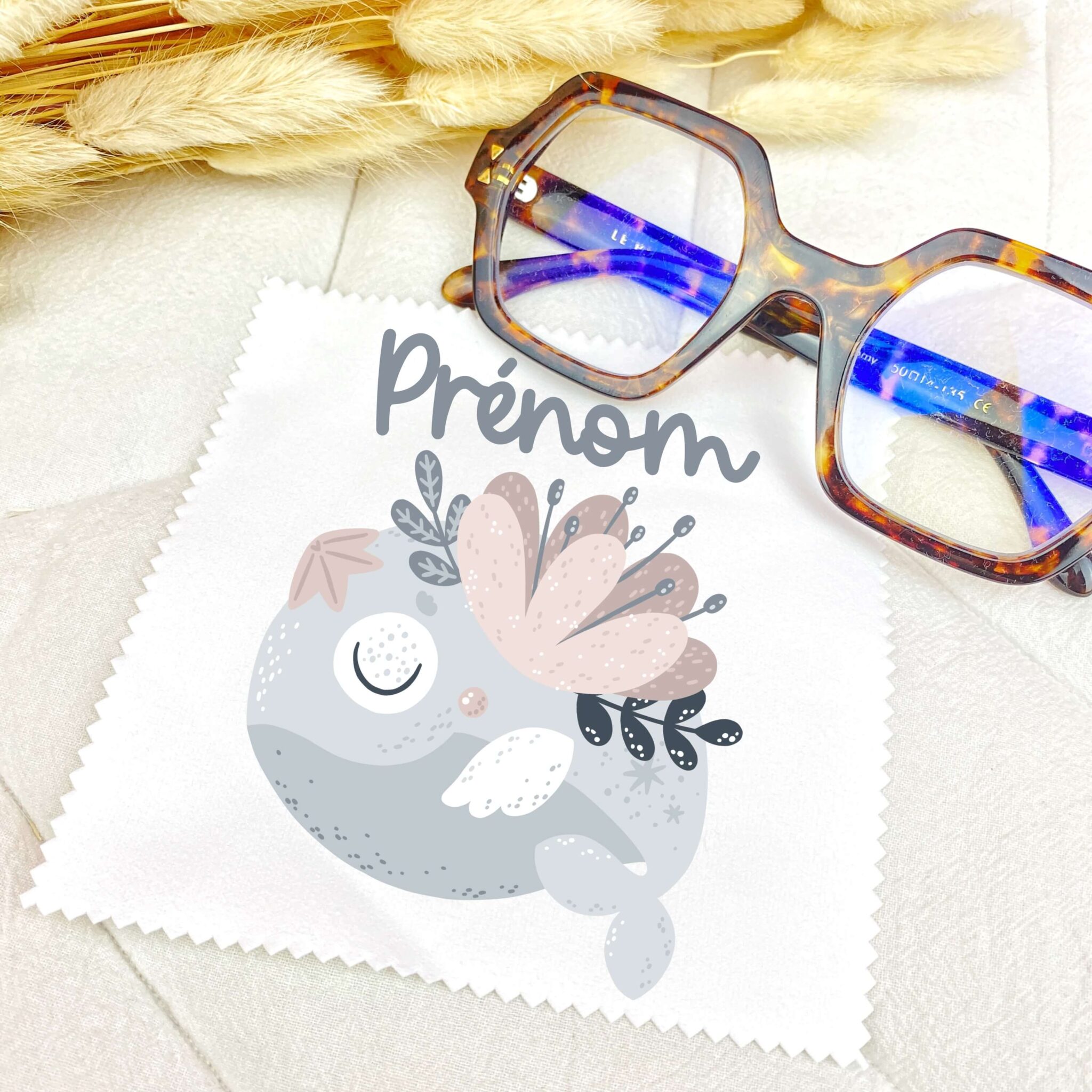 chiffonnette à lunette personnalisée - baleine - Rêve en coton chiffonnette à lunette personnalisée - baleine - Rêve en coton