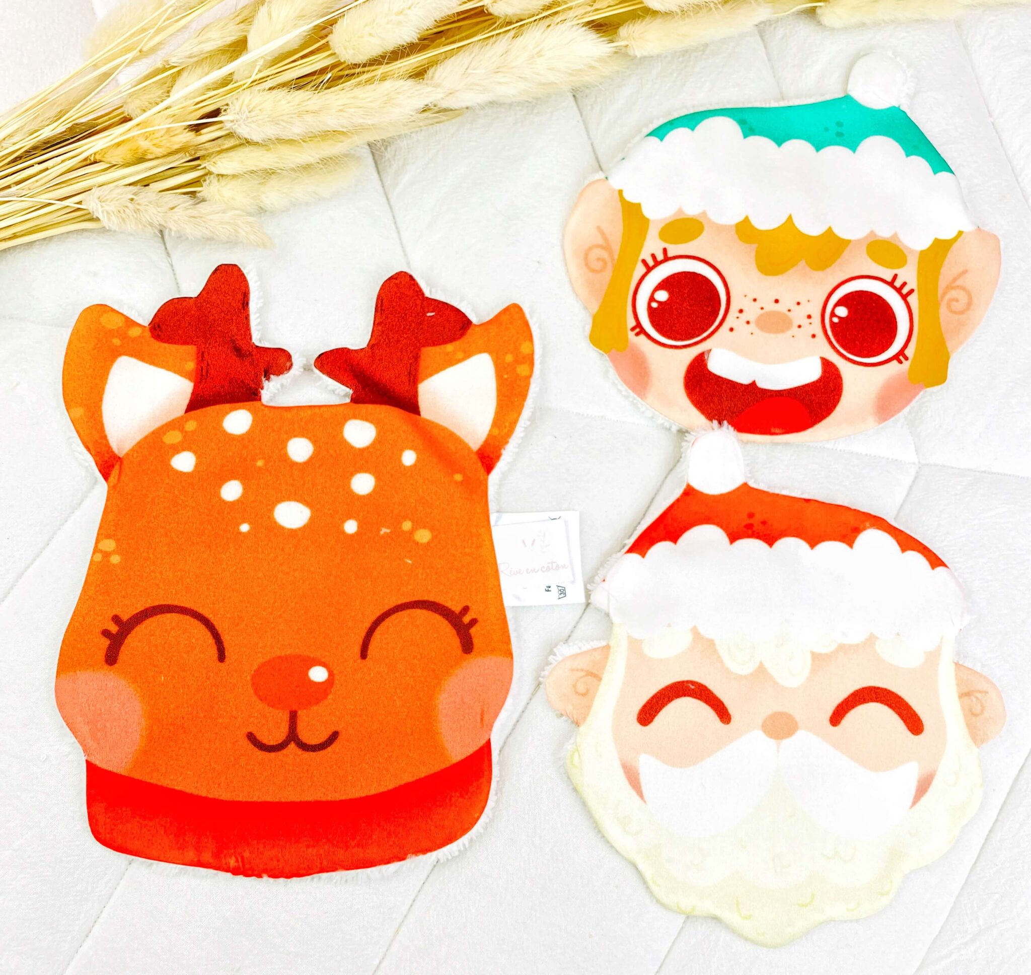Trio de lingettes lavables de Noël Rêve en coton Trio de lingettes lavables de Noël Rêve en coton