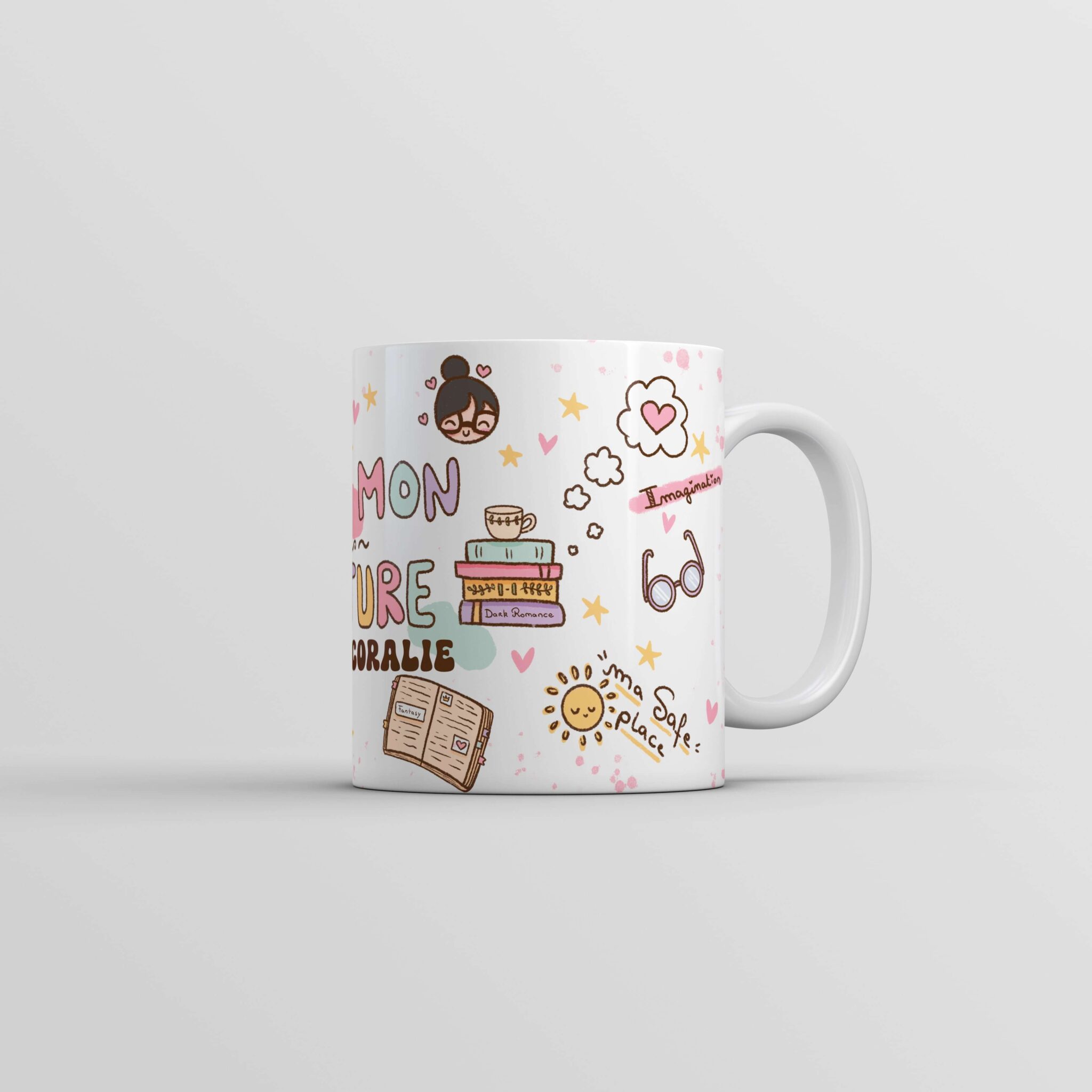 Tasse personnalisée rêve en coton Mon coin lecture cadeau fin d'année scolaire Tasse personnalisée rêve en coton Mon coin lecture cadeau fin d'année scolaire