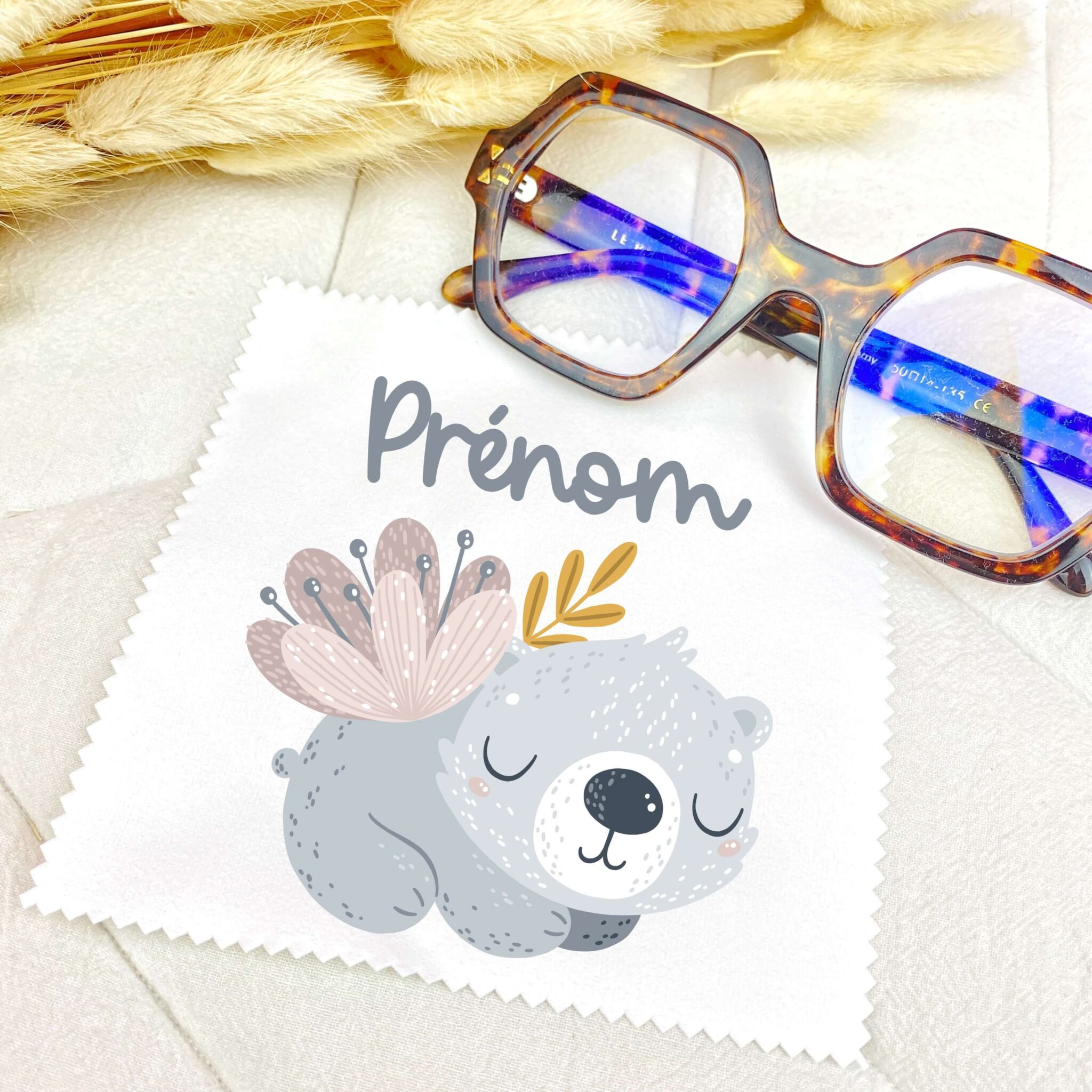 chiffonnette à lunette personnalisée - ourson - Rêve en coton chiffonnette à lunette personnalisée - ourson - Rêve en coton