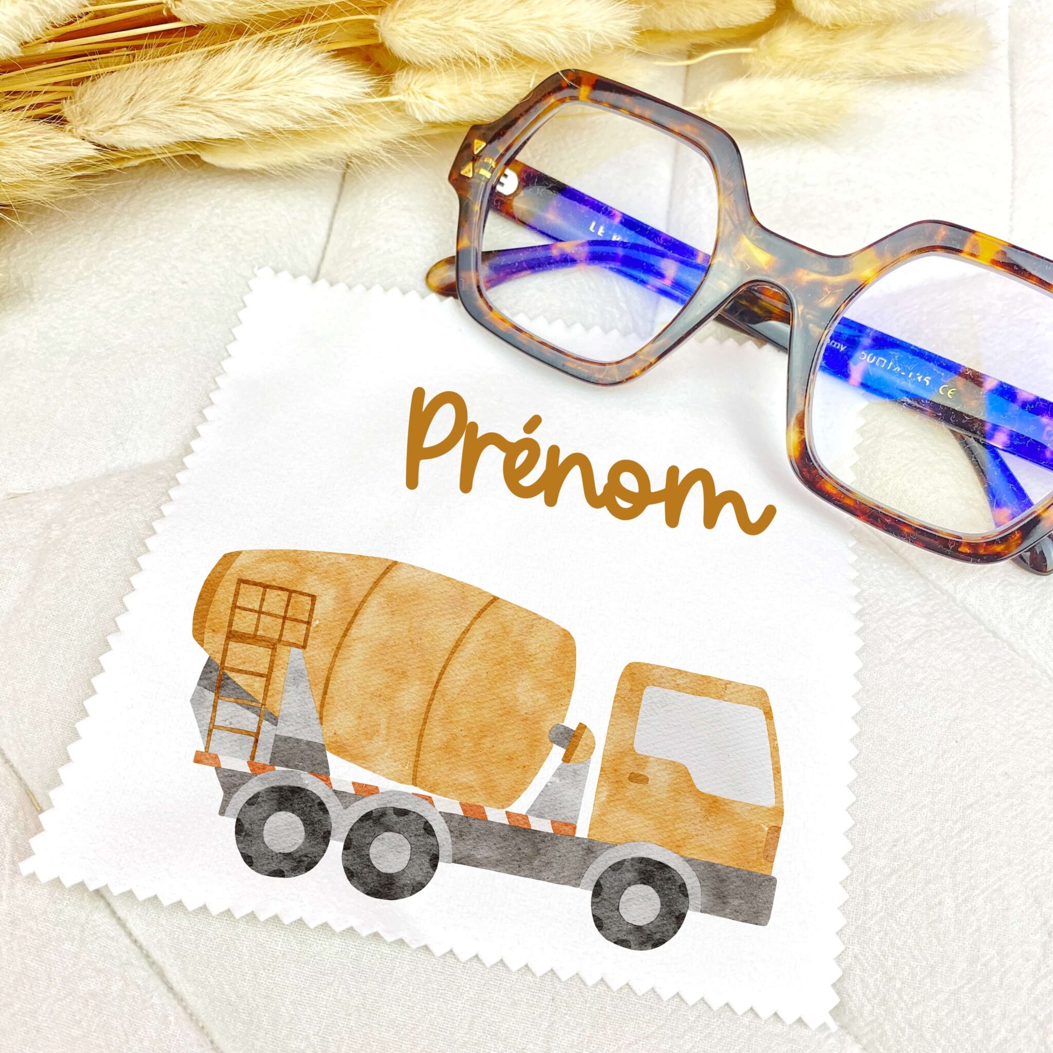 chiffonnette à lunette personnalisée - camion de chantier - Rêve en coton chiffonnette à lunette personnalisée - camion de chantier - Rêve en coton