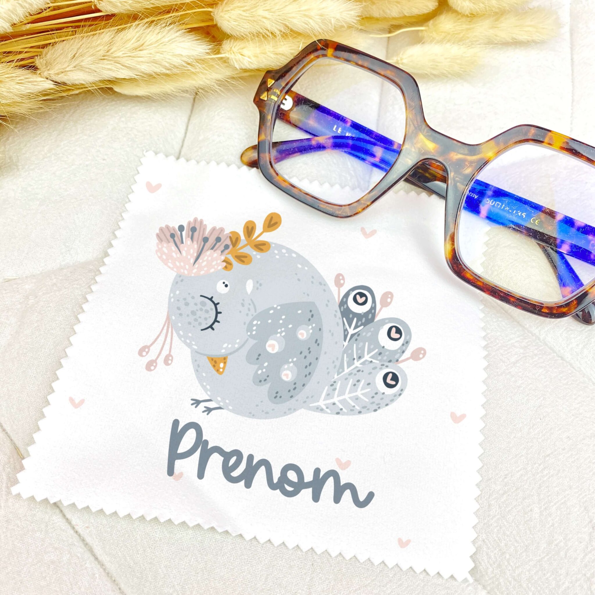 chiffonnette à lunette personnalisée - oiseau - Rêve en coton chiffonnette à lunette personnalisée - oiseau - Rêve en coton