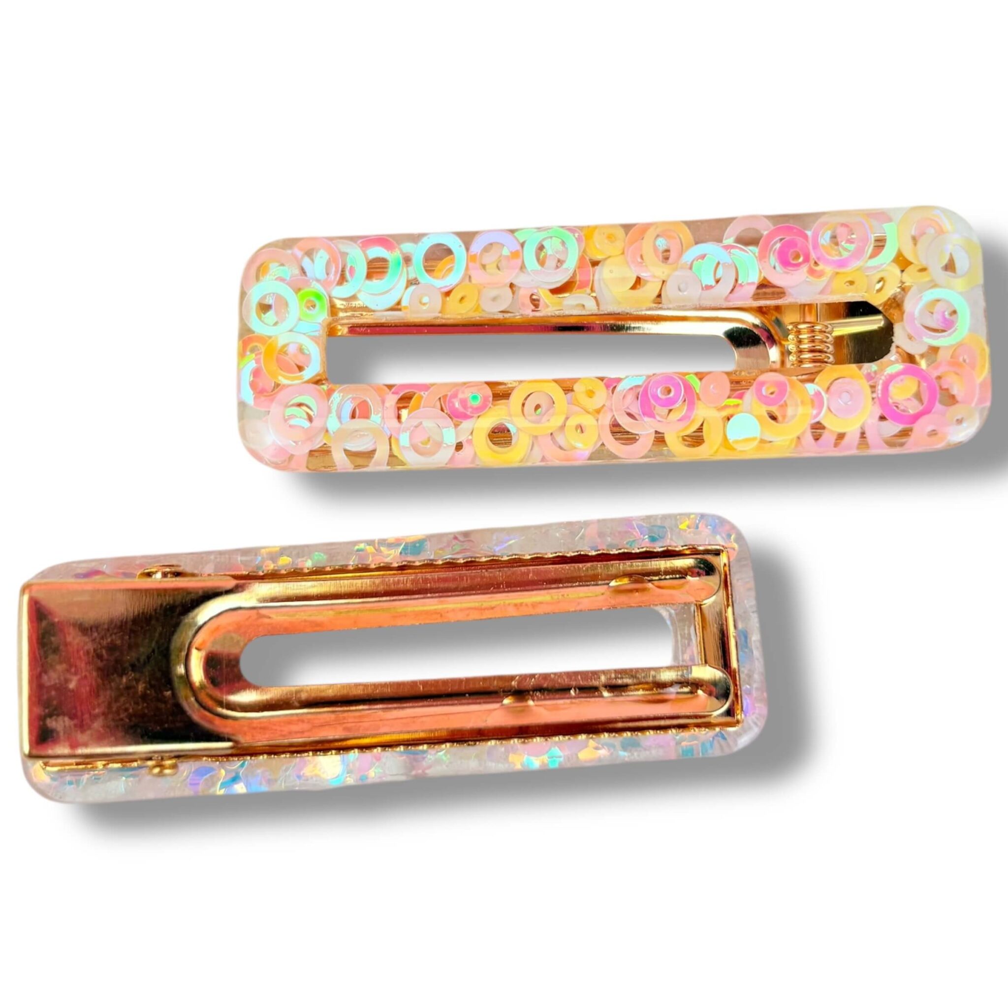 Barrette rectangle ronds rose et jaune Rêve en coton Barrette rectangle ronds rose et jaune Rêve en coton