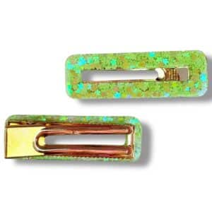 Barrette rectangle étoile ronde verte - Reve en coton