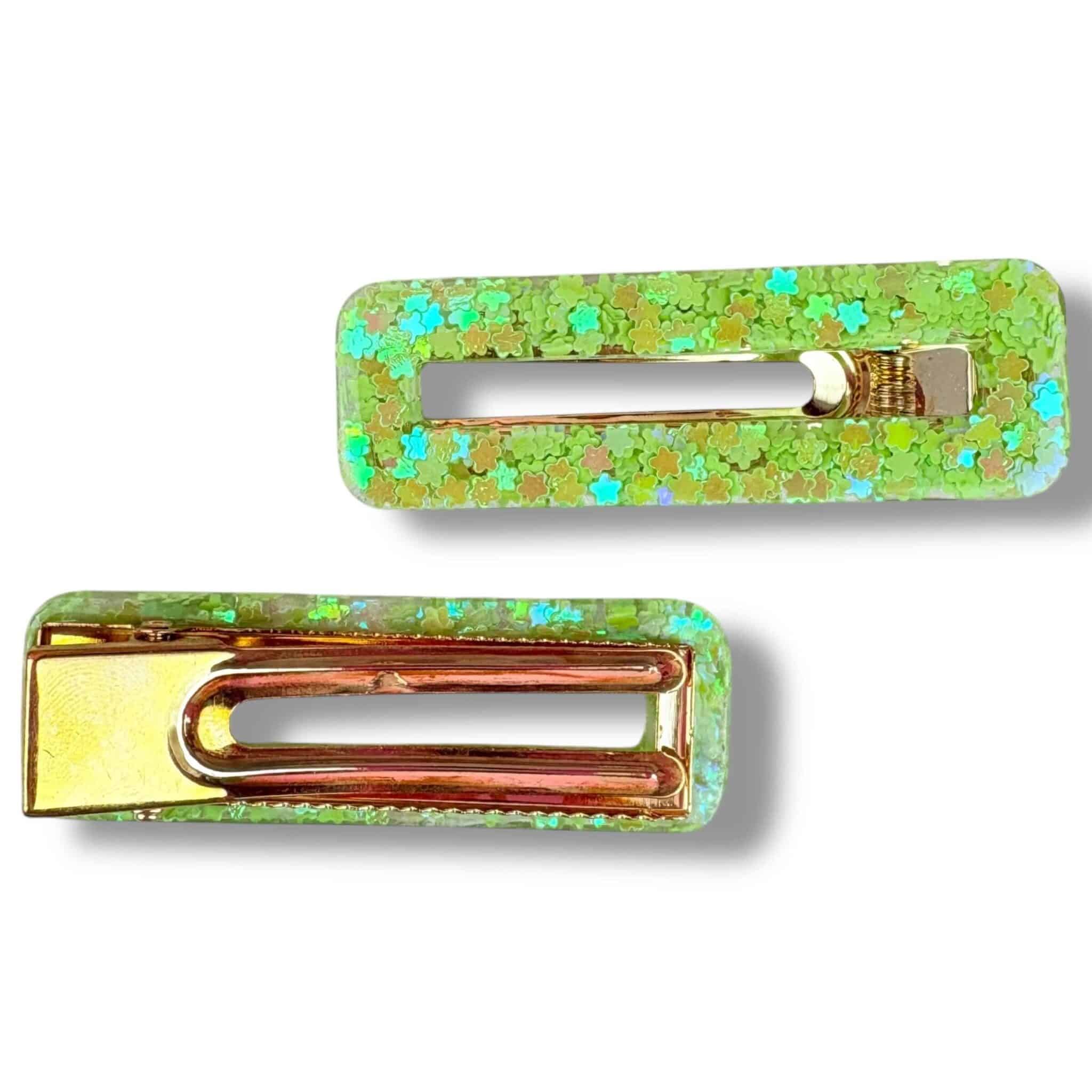 Barrette rectangle étoile ronde verte - Reve en coton Barrette rectangle étoile ronde verte - Reve en coton