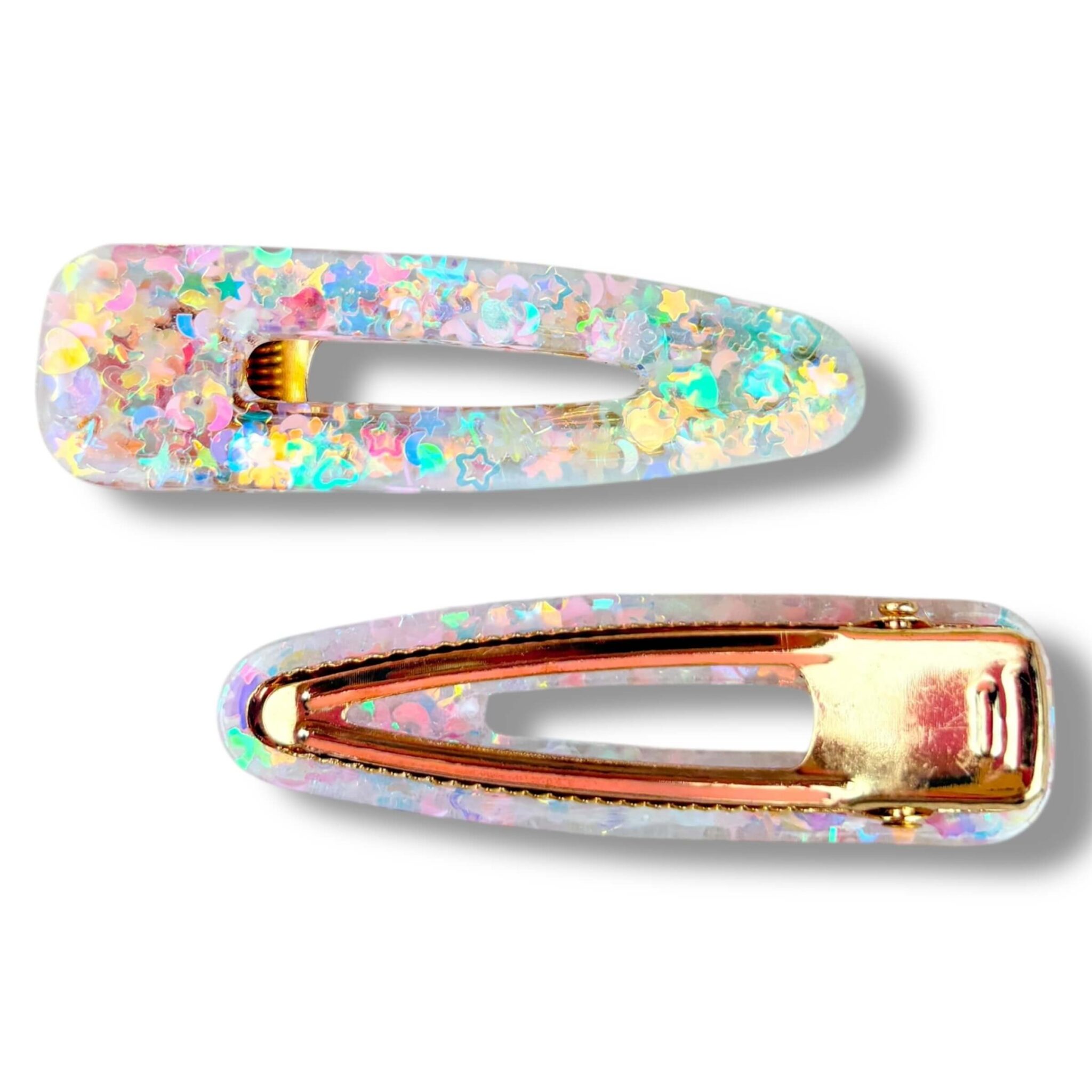 Barrette triangle étoiles méli mélo lune rose et transparent Rêve en Coton Barrette triangle étoiles méli mélo lune rose et transparent Rêve en Coton