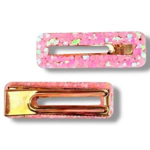 Barrette rectangle coeur rose