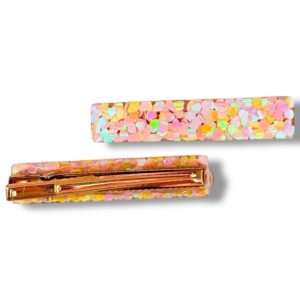 Barrette Plate - coeur rose et jaune rêve en coton