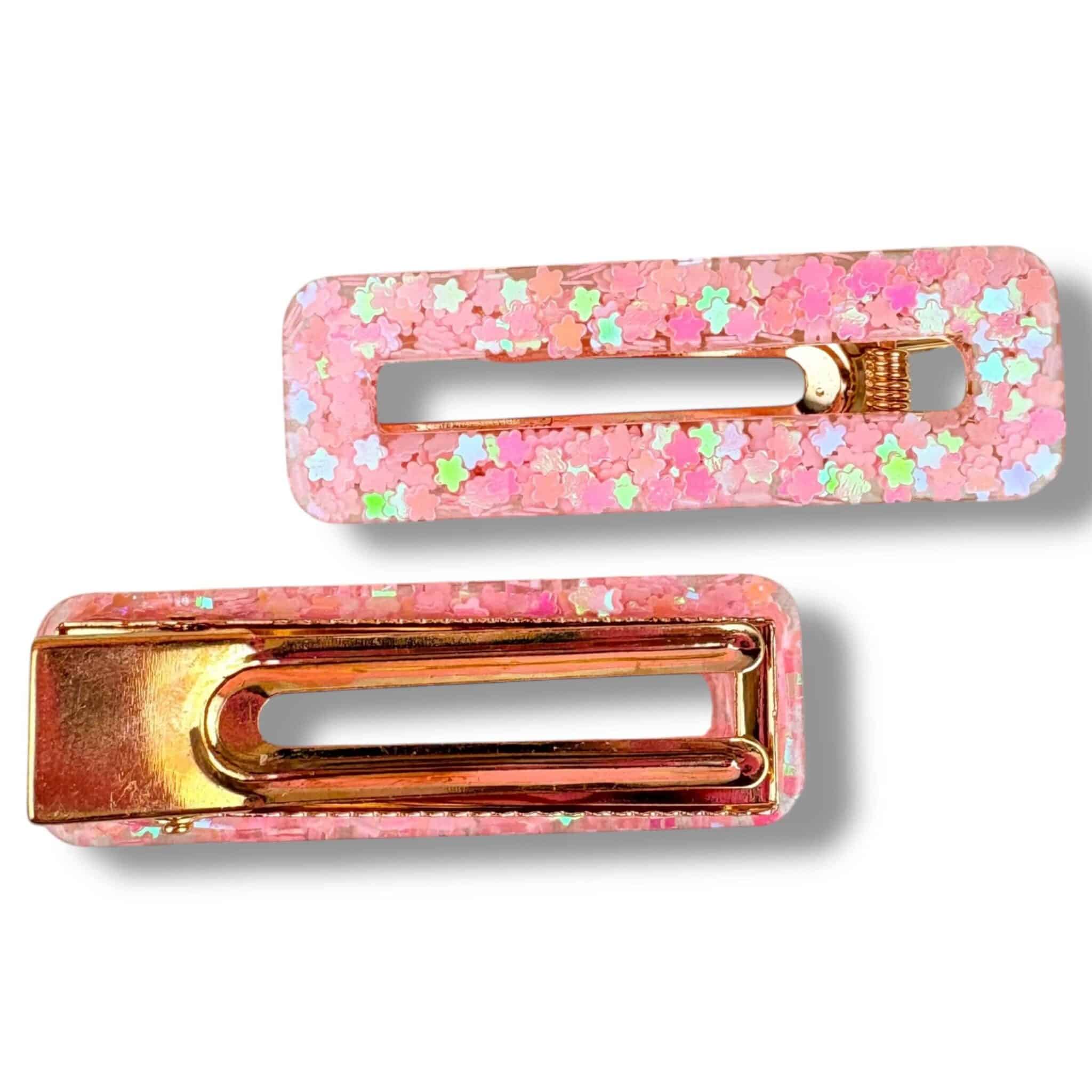 Barrette rectangle étoile ronde rose - Rêve en coton Barrette rectangle étoile ronde rose - Rêve en coton