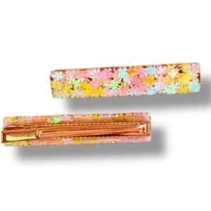 Barrette Plate - Trèfle rose et jaune Rêve en coton