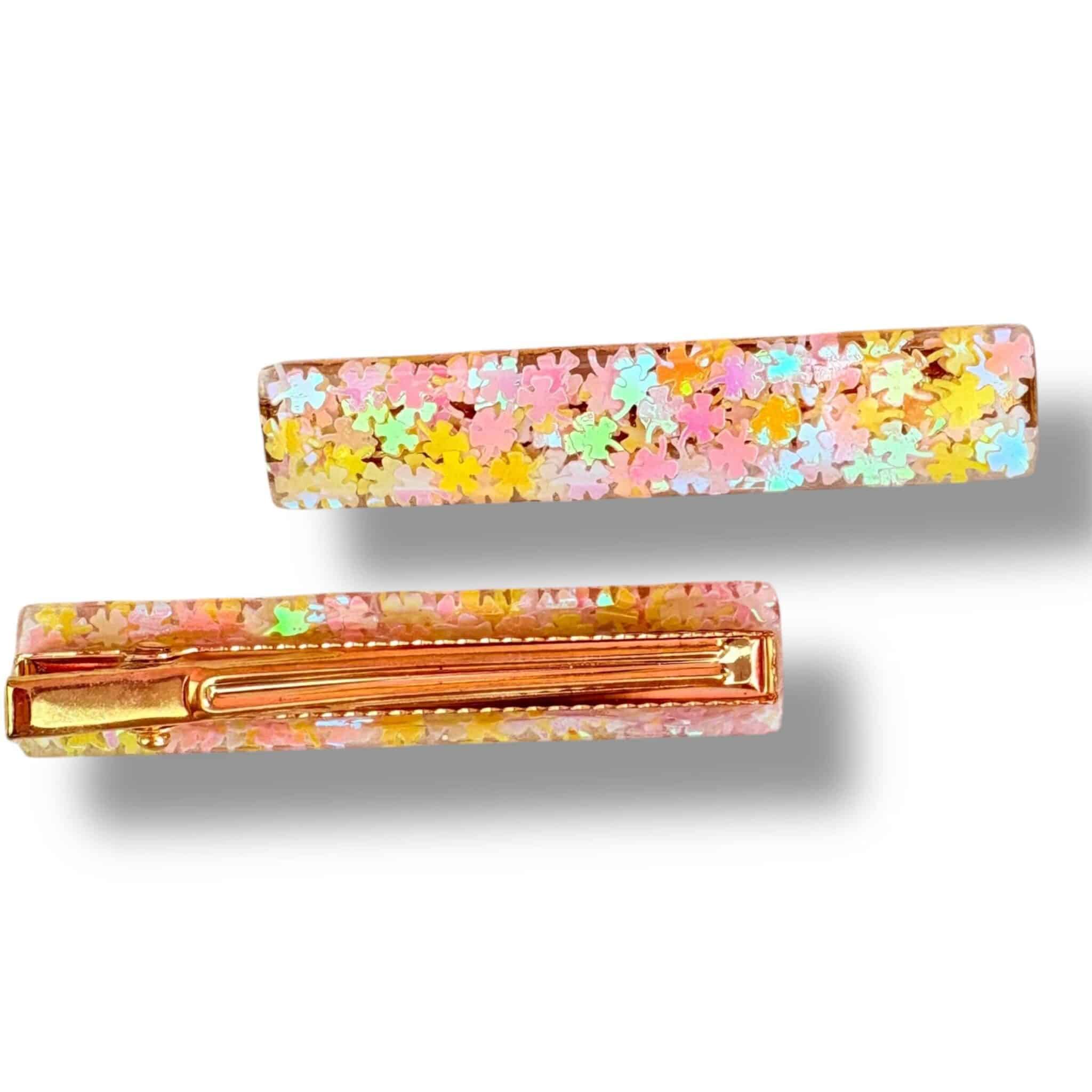 Barrette Plate - Trèfle rose et jaune Rêve en coton Barrette Plate - Trèfle rose et jaune Rêve en coton