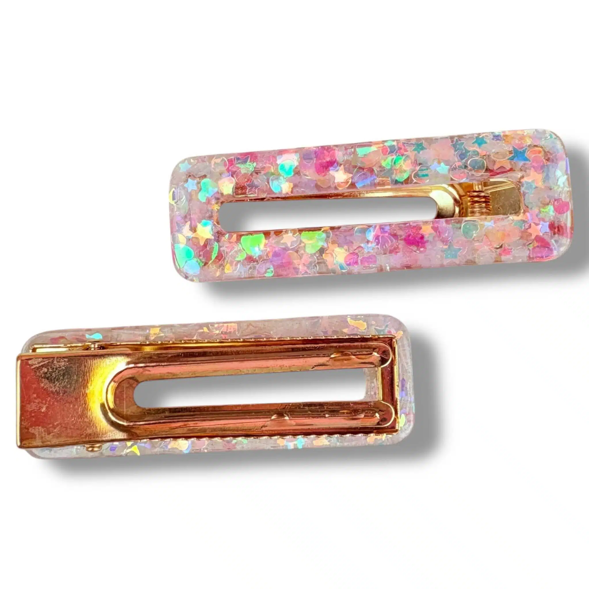 Barrette rectangle coeur étoiles iridescents - Rêve en coton Barrette rectangle coeur étoiles iridescents - Rêve en coton