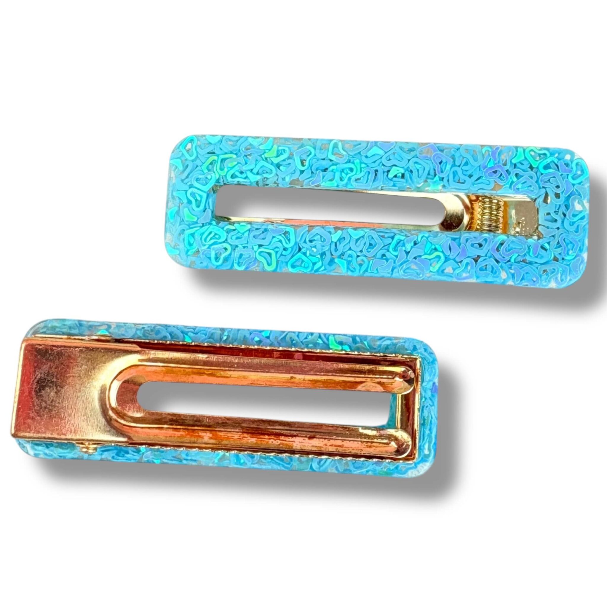 Barrette rectangle coeur bleu Barrette rectangle coeur bleu