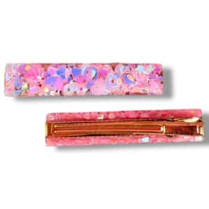 Barrette Plate - rose fleurs et coquillages rêve en coton
