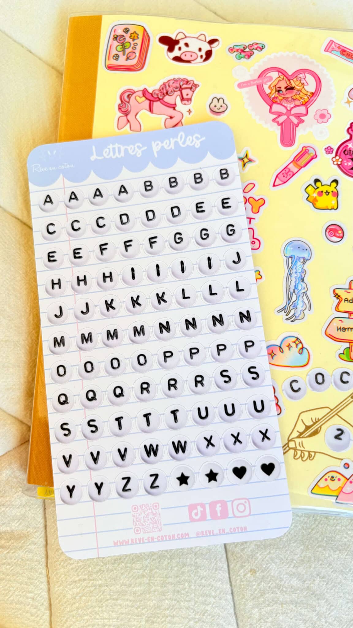 Stickersheet lettres perles rêve en coton Stickersheet lettres perles rêve en coton