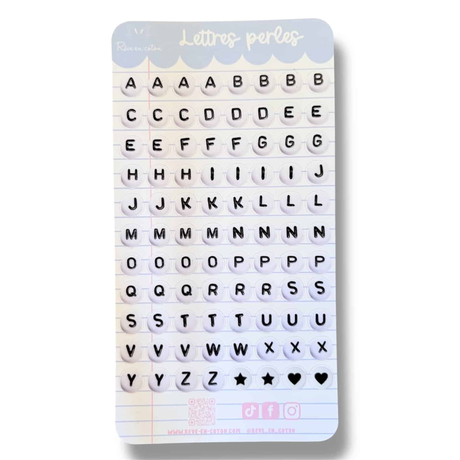 Stickersheet lettres perles rêve en coton Stickersheet lettres perles rêve en coton